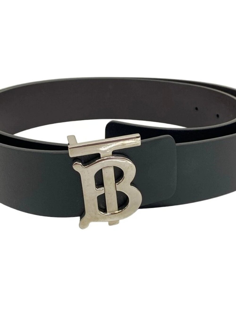 Burberry Black Silver Leather Hardware Belt